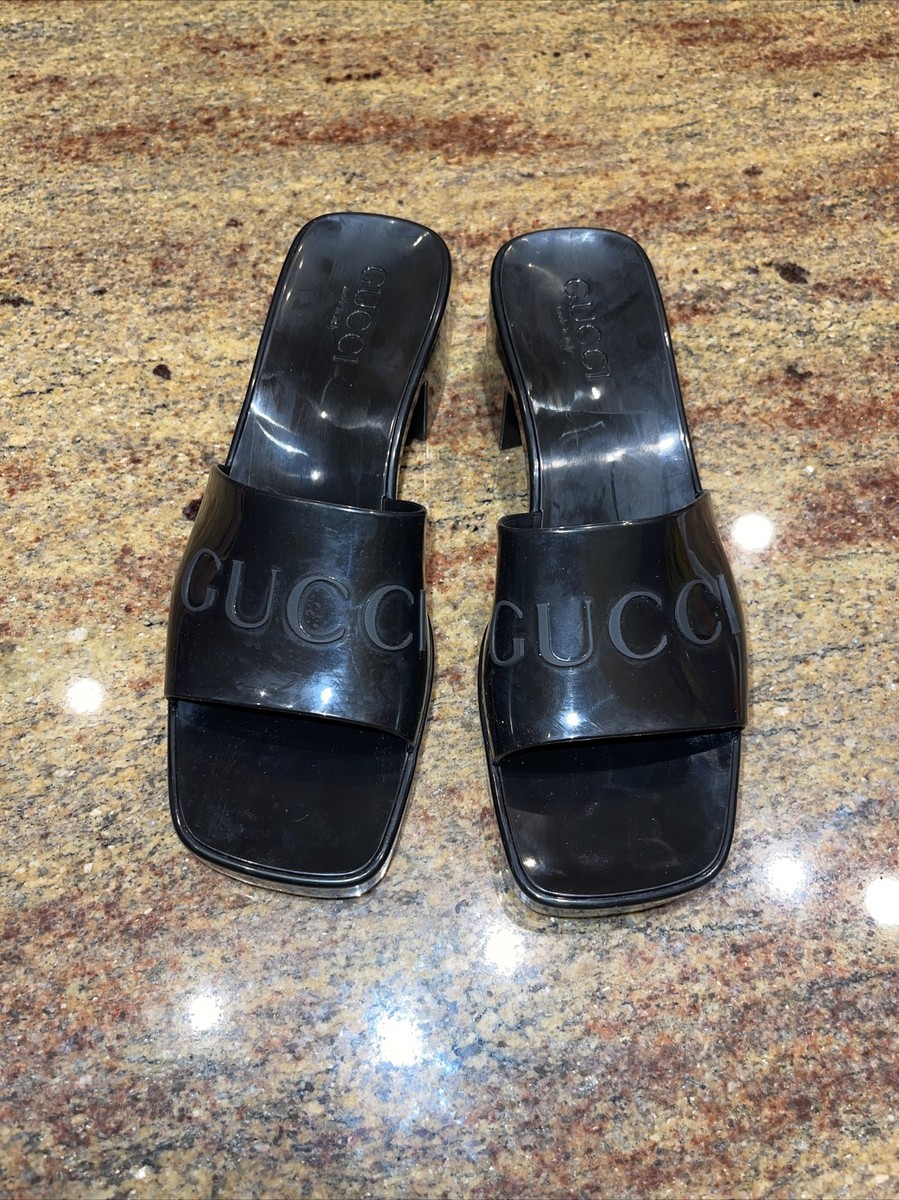 NEW Gucci Rubber Logo Platform 20/60mm Slide Sandals 624730