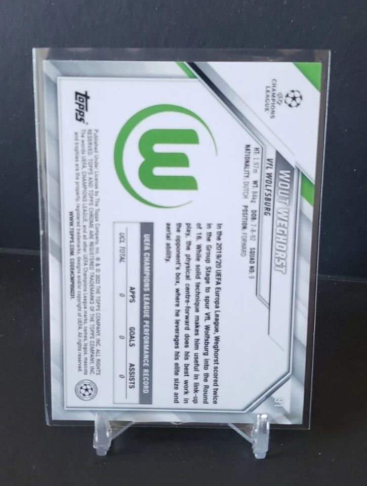 Wout Weghorst 2021-22 Topps Chrome UEFA Champions League Soccer UCL #91 - Image 2 of 2
