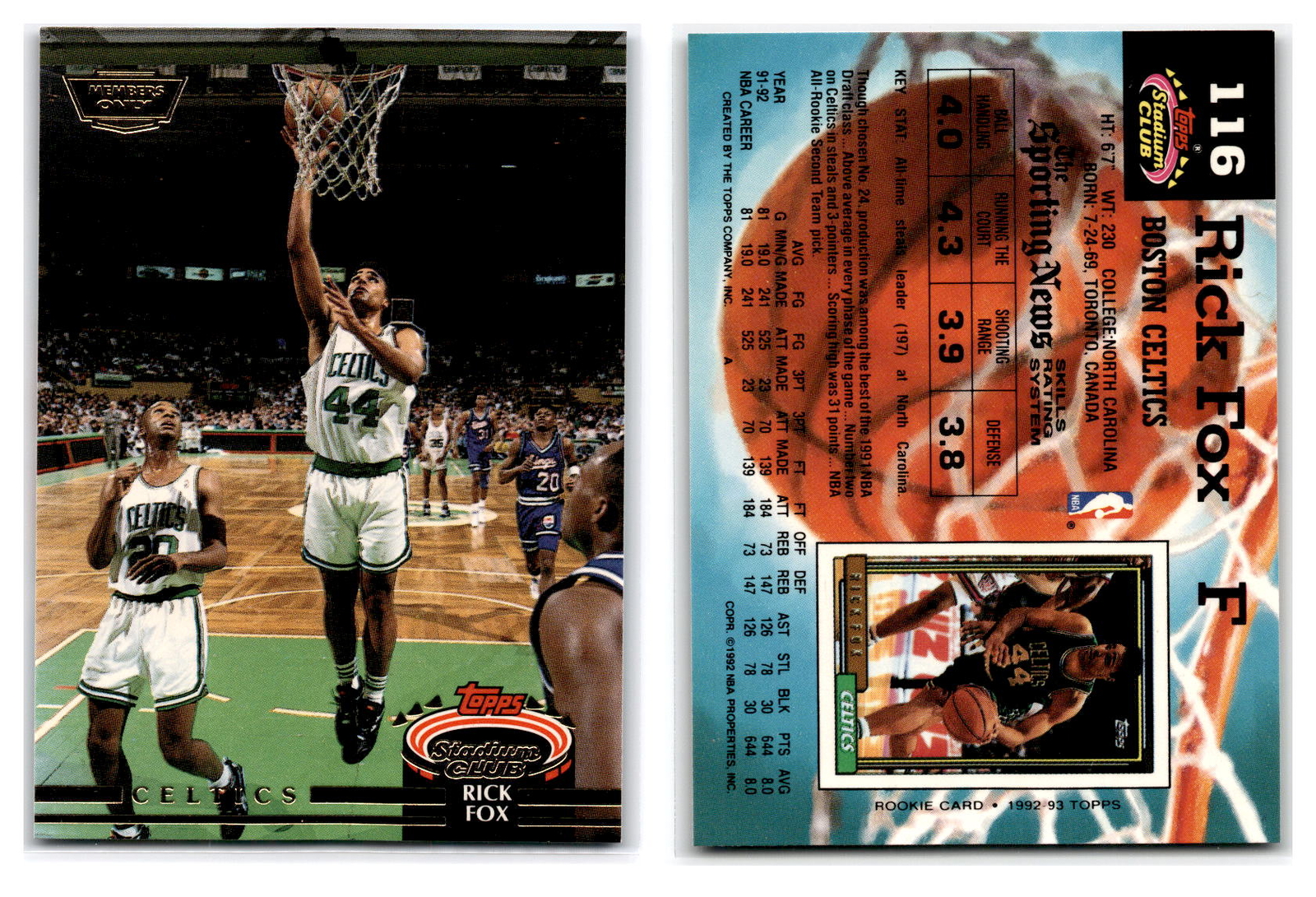 1992-93 Stadium Club Members Only #116 Rick Fox - Boston Celtics