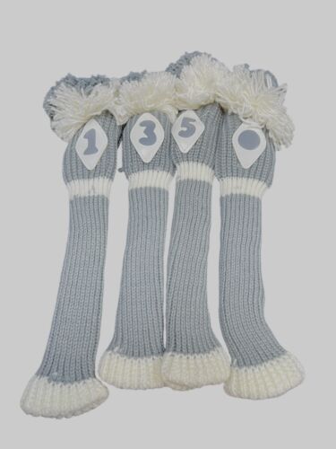 Vintage NOS High Skore Pom Pom Golf Club Head Covers Knit Socks Gray / White