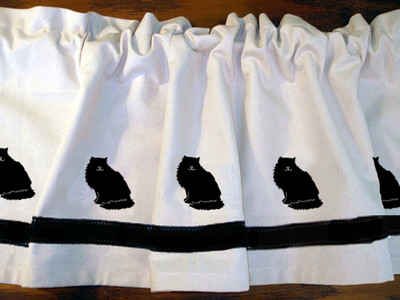 Kitty Cat Longhair Cat Window Valance Curtain ..Your Choice of Colors* 