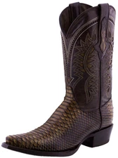 Mens Rustic Sand Leather Cowboy Boots Snake Pattern Western Dress Point Snip Toe