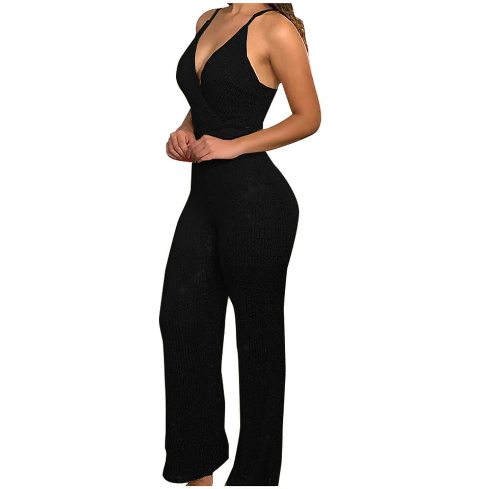 Damen Glitzer Party Overall Jumpsuit Elegant V-Neck Cocktail Hosenanzug Clubwear - Bild 4 von 4