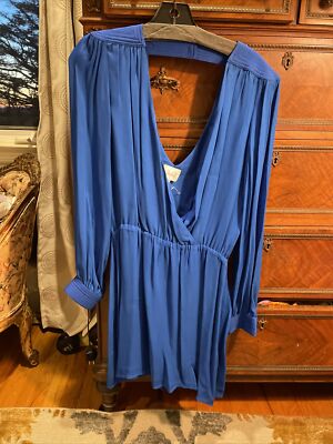 parker silk mini dress Parker royal blue long sleeve 100% silk mini dress size medium