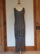 Maxi abito lungo da crociera Zara Trafaluc nuovo anni 20 orlo frange bianco e nero. Taglia S