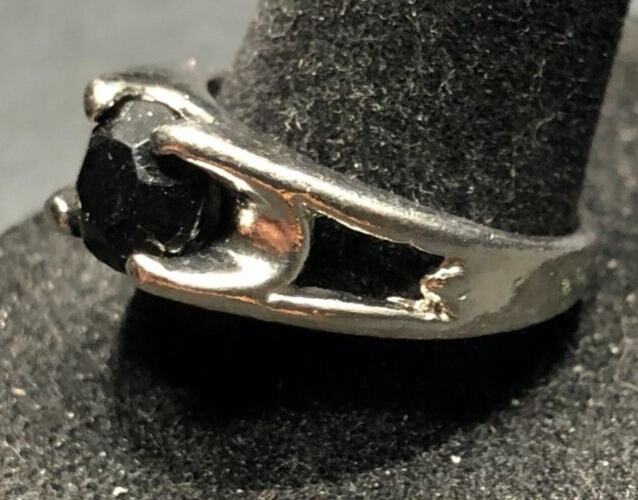 Vintage Antique Silver Tone Black Onyx Rhinestone CZ  Ring - Size 8.5