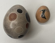Stone Eggs Hand Carved Crafted Etched African Themed Gazelle Tree Polka Dots