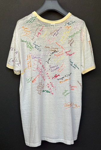 VTG 70s Baseball Ringer Tee Hand Embroidered Autographs