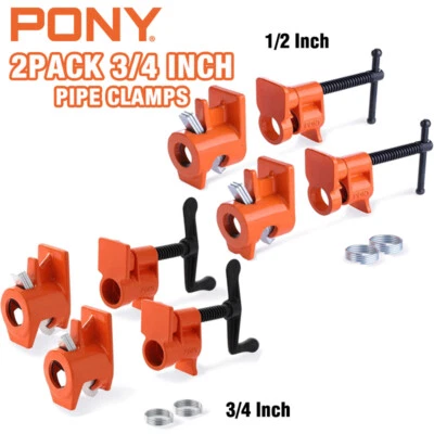 PONY 2-Pack Pipe Clamps 52 Wood Gluing Pipe Clamp Fixture Black Pipe 1/2" / 3/4"