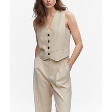 Mango Womens Vest Pinstripe Waistcoat Size Sm...