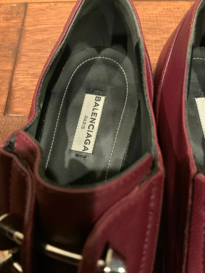 Balenciaga Burgundy Leather Silver Studded Oxford Shoes, Size 8 (US) 38 (IT) - Image 4 of 4