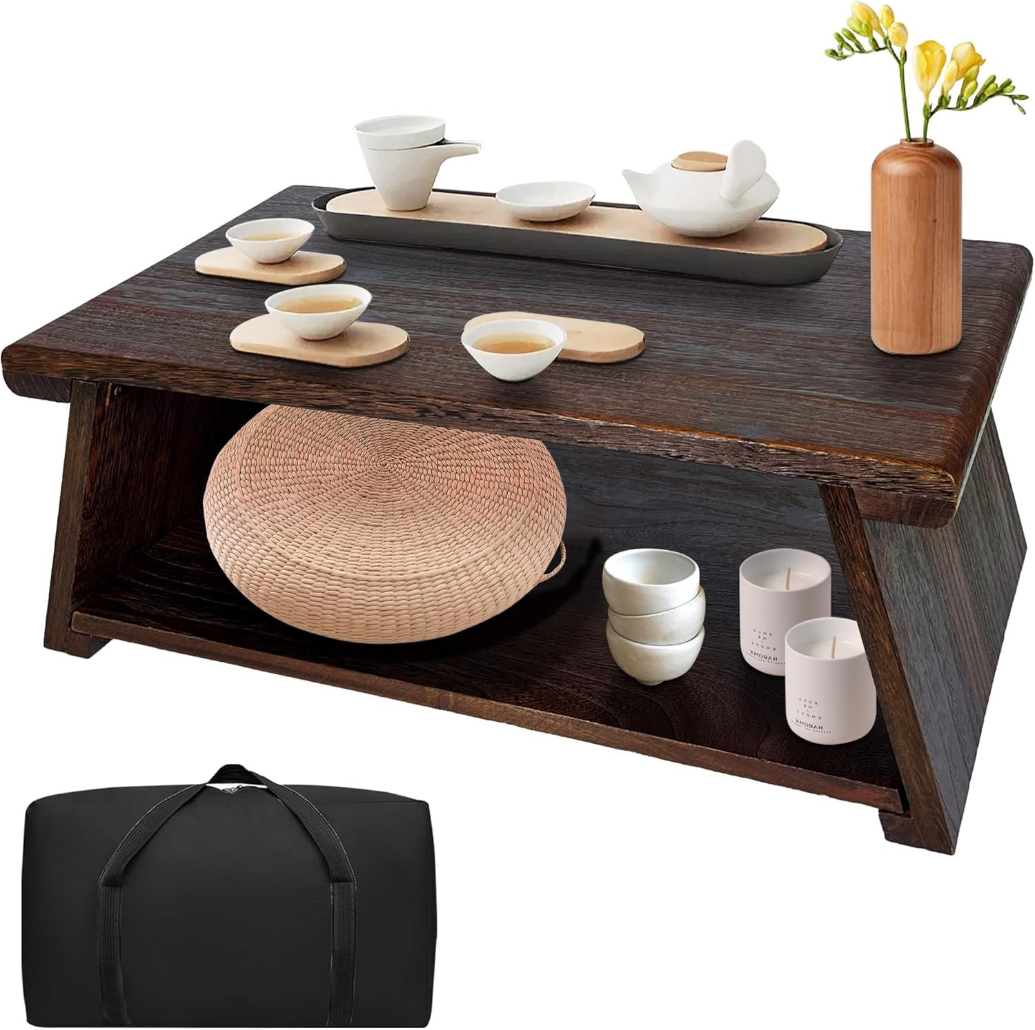 Low Paulownia Folding Floor Table for Meditation or Altar Tatami Design