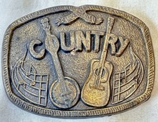 Country Music Guitar Banjo Indiana Metal Craft Vintage 1976 Belt Buckle, 4180