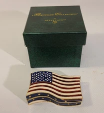 VINTAGE Bejeweled Collection American Flag Shaped Metal Trinket Box 3"  USA