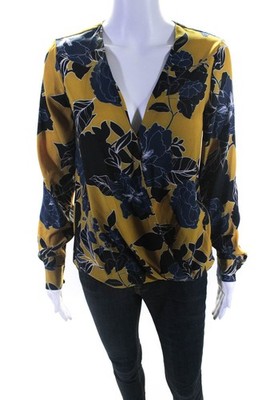 Parker Womens Floral Print V Neck Blouse Yellow Size Extra Extra Small