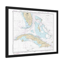 Florida Cuba and The Bahamas Nautical Chart Sailing Map Framed Poster 32x24