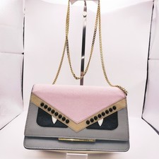 Fendi Bugs eye Monster chain wallet shoulder crossbody mini bag pink gray