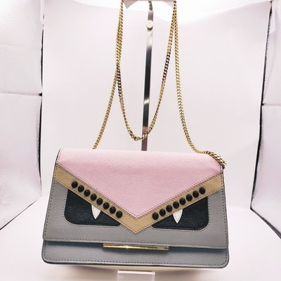 Fendi Bugs eye Monster chain wallet shoulder crossbody mini bag pink gray