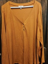 Terra & Sky Mujer Waffle Tejido Térmico Henley Top, Naranja Quemado 3XL Manga Larga