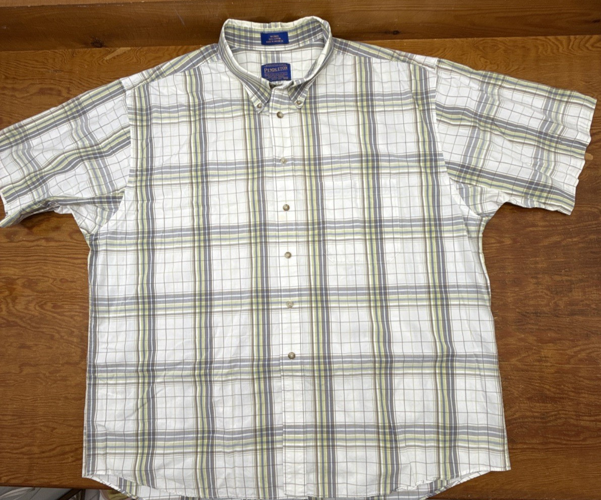 Pendleton Plaid Shirt Button Up Short Sleeve 100% Cotton Men's Size 2XL RN 29685
