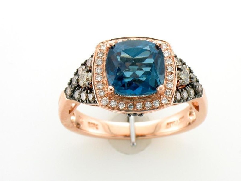Le Vian 14K Rose Gold Cocktail Ring for Her 2.726 cts Blue Topaz Diamond Size 6