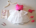 BARBIE FASHION CLOTHES ~ PINK/WHITE SATIN w/TULLE OUTFIT w/ACCESSORIES SET