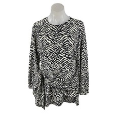Zara Women's Black White Zebra Animal Print Long Sleeve Mini Shift Dress Size L
