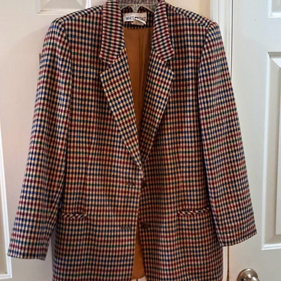 White Stag Women s Multicolor Plaid Lined Button Front Blazer Pockets, 12