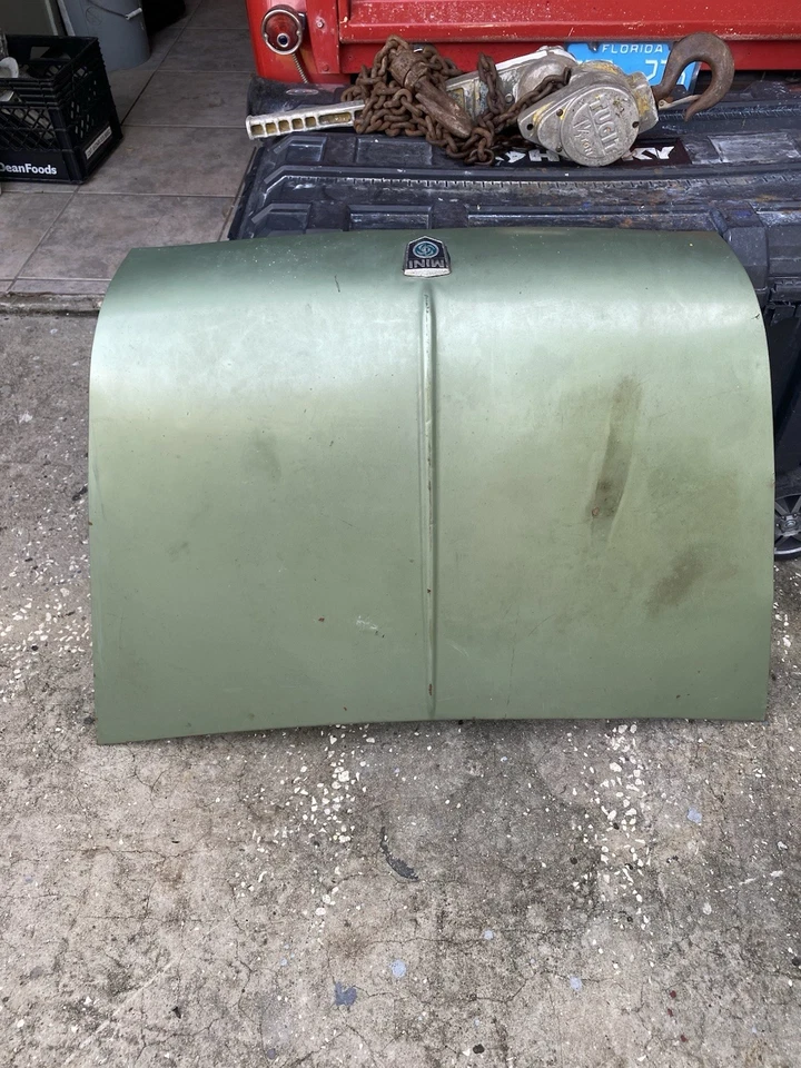 OEM Vintage Green Hood 1959-1963 Austin Mini Cooper (FB5) con emblema usado Foto 2 de 4