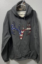 Buck Wear American Flag Deer Skull Patriotic Hunting Hoodie Sweatshirt -Size XXL