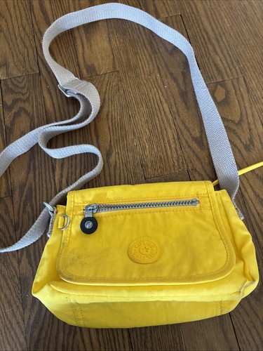 Kipling Small Yellow Nylon Crossbody Flap Bag Multi Pocket