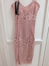 Pretty Little Thing Dusty Pink Lace Crochet Midi Dress UK 4