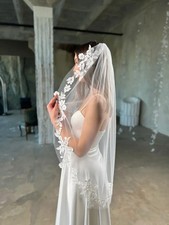 Chantilly Lace Fingertip Length Cathedral Drop Bridal Wedding Veil Elegant