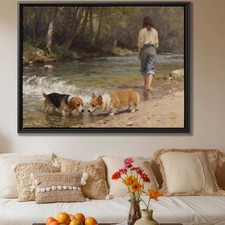 Beagle Oil Painting Canvas Print Rustic Dog Wall Art for Nature Decor
