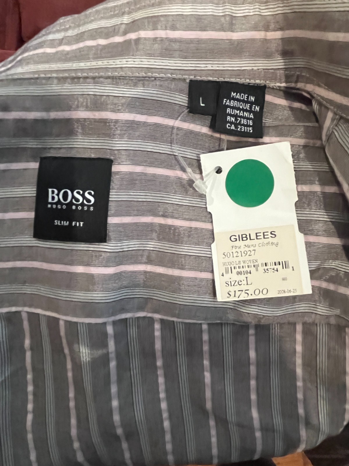 Hugo Boss Mens Silk Blend Striped Shirt, Slim Fit (Large) NWT RARE! image 7