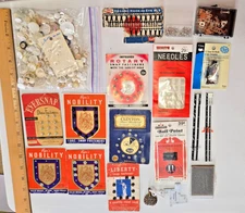 Vintage Sewing Notion Lot. Needles, Snaps, Hooks & Eyes, Gauges, Buttons.