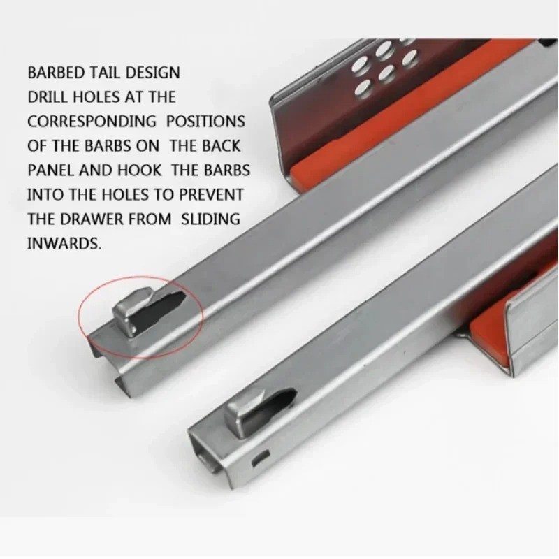 Push To Open Undermount Drawer Slides Soft Close Rebound 25KG DTC Kitchen Cabine