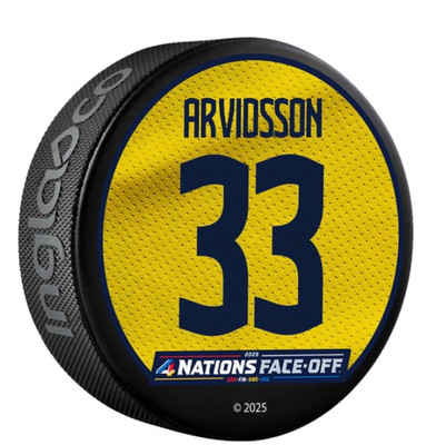 Viktor Arvidsson Team Sweden 2025 NHL Hockey 4 Nations Face-Off Jersey Puck