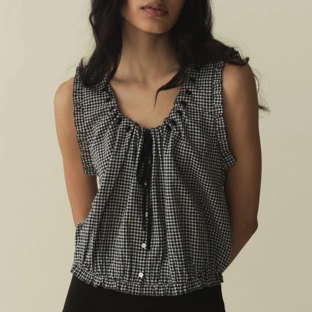 Doen Traveler Cotton Ribbon Tie Button Crop Top La Maddalena