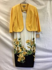 Maya Brooke Jacket Dress Set Womens 10 Yellow Floral Sheath Midi 2 Piece Wedding