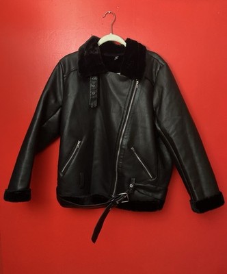 Shien Curve Women s Jacket Black Leather Polyester Size XL