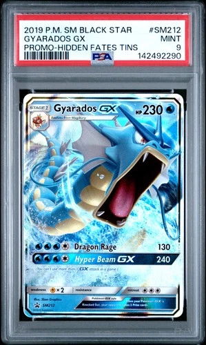 2019 POKEMON SM BLACK STAR PROMO HIDDEN FATES TINS #SM212 GYARADOS GX PSA 9