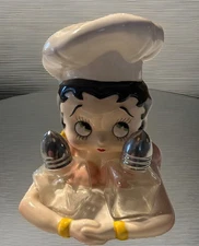 Betty Boop Salt And Pepper Shaker Holder 3-Piece Set 1995 Vandor Pelzman Chef