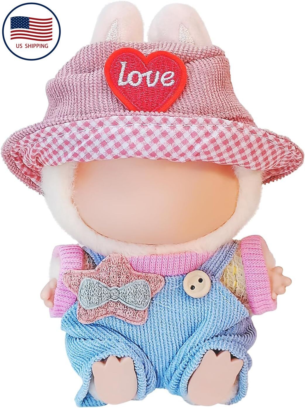 Doll Clothes for Labubu Cute Outfit Set with Accessories Bucket Hat and Overalls