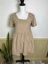 Rylee + Cru XS Mini Dress Brown Stripe Cotton Cottagecore Prairiecore Country