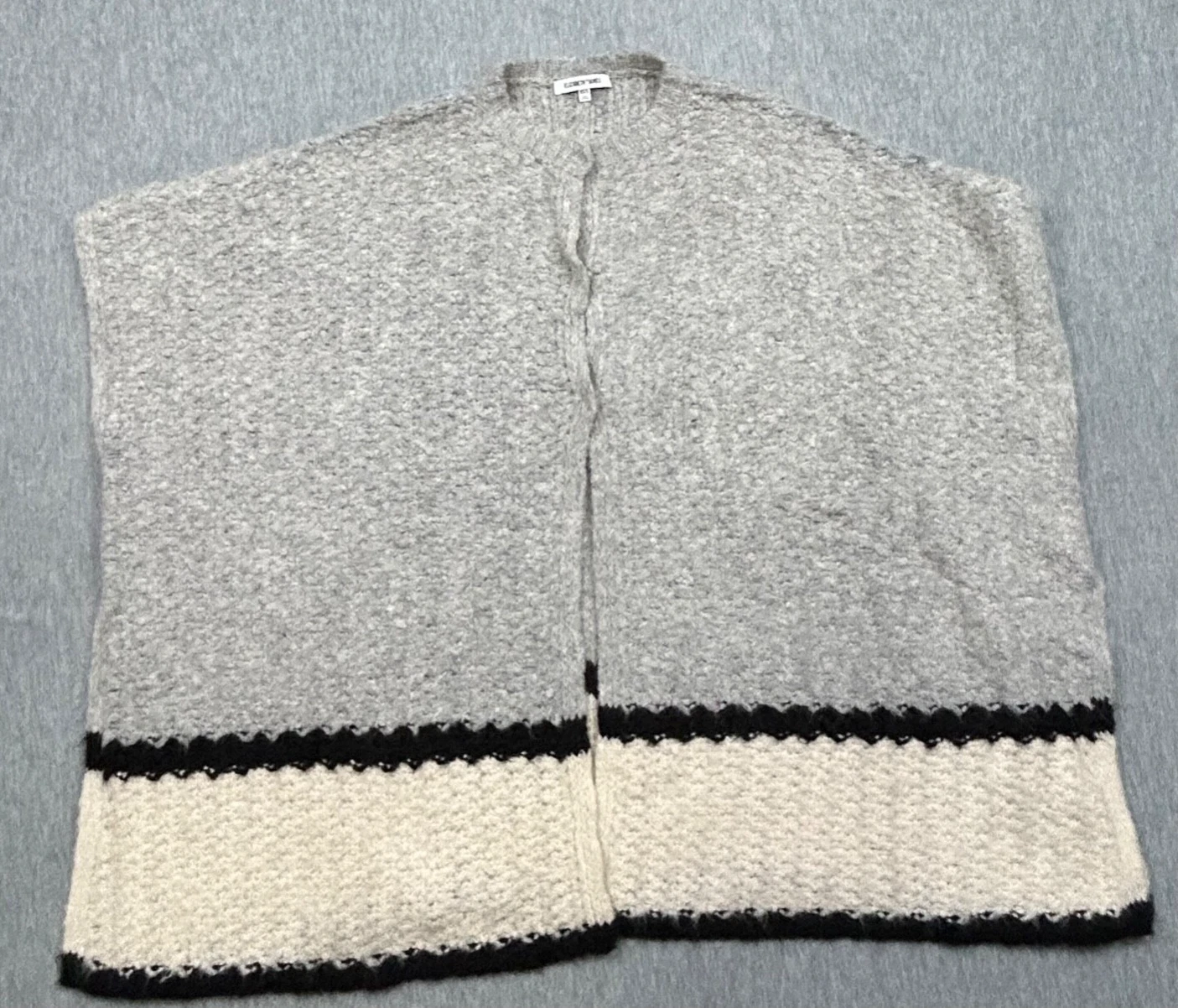 Elizabeth and James Poncho Womens Small Gray White Striped Wool Alpaca Sweater