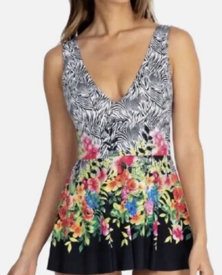 New, Johnny Was Women rose skirted one piece Swim dress