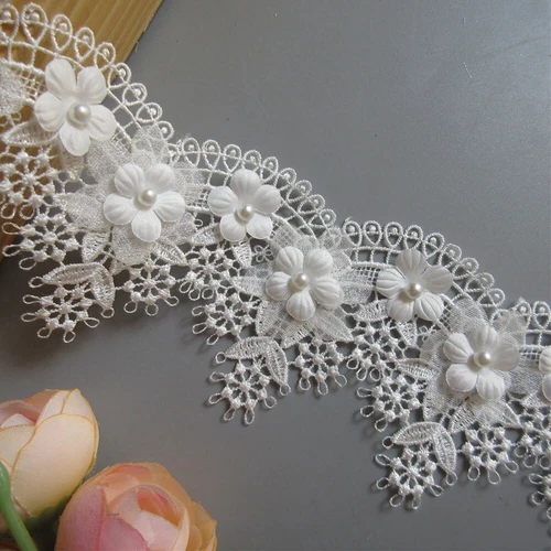 2 Yards Scallop Flower Beaded Embroidered Trim Lace Ribbon Sewing Wedding Dress - Picture 6 of 19