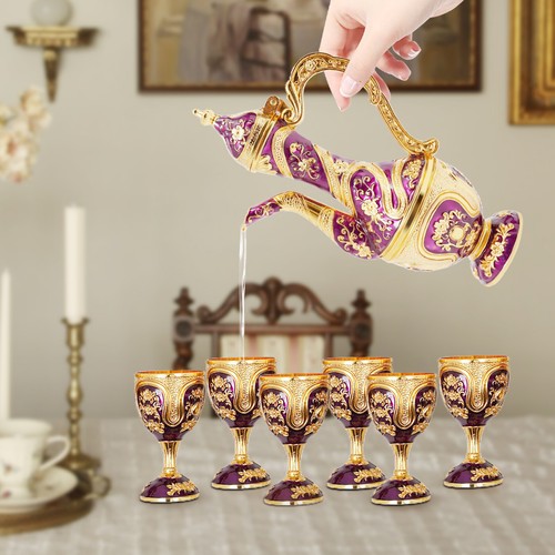 Turkish Tea Set, Vintage Turkish Teapot Set with 6 Coffee Cup and Tea Tray Decor