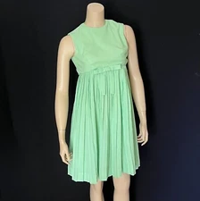 Darling 1960s Vibrant Lime Green Empire Waisted, Pleated Summer Frock, Petite